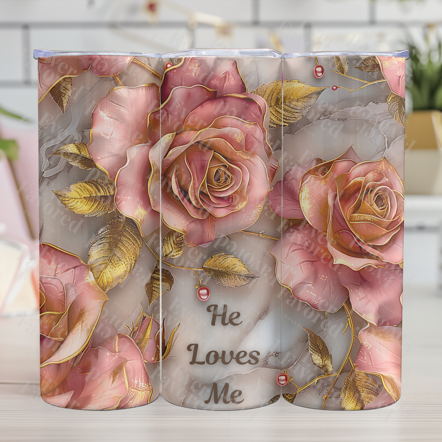 He Loves Me Tumbler – Soft Faith Floral Edition